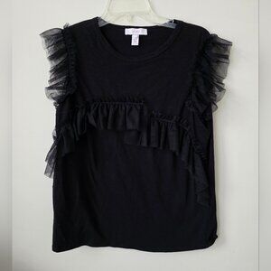 SCRIPTED | Tulle Ruffles Shirt Top Black Cotton Sz LARGE